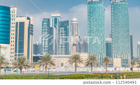 The skyline of Doha seen from Park timelapse, Qatar The skyline of Doha seen from Park timelapse, Qatar 112540491