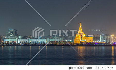Doha skyline with the Islamic Cultural Center timelapse in Qatar, Middle East 112540626