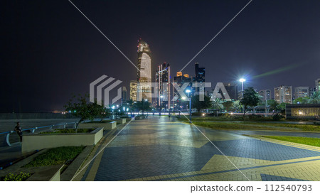 Skyscrapers in Abu Dhabi Skyline at night timelapse hyperlapse, United Arab Emirates Skyscrapers in Abu Dhabi Skyline at night timelapse hyperlapse, United Arab Emirates 112540793