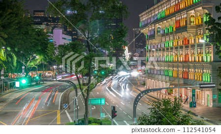 Old Hill Street Police Station historic building in Singapore night timelapse. Old Hill Street Police Station historic building in Singapore night timelapse. 112541054