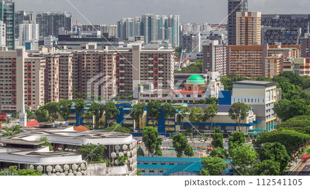 Singapore skyline with Victoria street and shopping mall aerial timelapse. Singapore skyline with Victoria street and shopping mall aerial timelapse. 112541105
