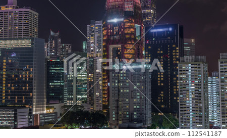 Aerial cityscape of Singapore downtown of modern architecture with skyscrapers night timelapse 112541187