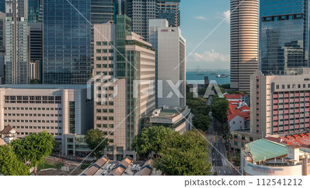 Aerial cityscape of Singapore downtown of modern architecture with skyscrapers timelapse 112541212