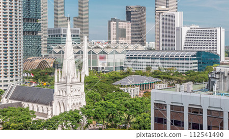 St. Andrew's Cathedral aerial timelapse. It is an Anglican cathedral in Singapore, the country's largest cathedral. 112541490