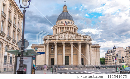 National pantheon building timelapse, front view with street and people. Paris, France 112541675