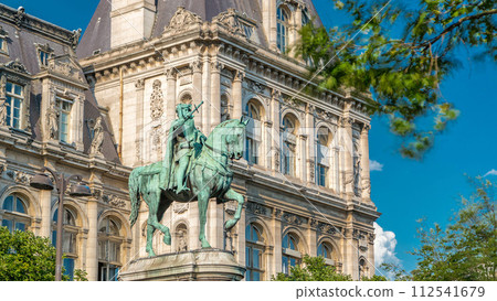 The bronze statue of Etienne Marcel proudly standing beside the Hotel de Ville timelapse, Paris, France The bronze statue of Etienne Marcel proudly standing beside the Hotel de Ville timelapse, Paris, France 112541679