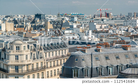 Cityscape view on the beautiful buildings timelapse from gallery lafayette terrace in Paris 112541684