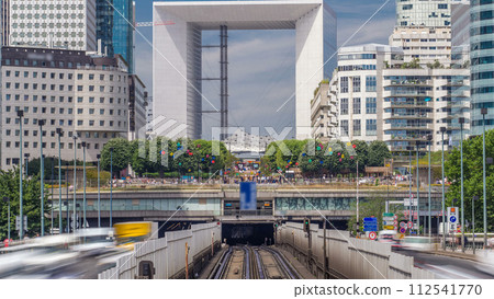 Office buildings in modern part of Paris - La Defense timelapse. Paris, France 112541770