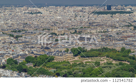 Top view of Paris skyline from observation deck of Montparnasse tower timelapse. Main landmarks of european megapolis. Paris, France Top view of Paris skyline from observation deck of Montparnasse tower timelapse. Main landmarks of european megapolis. Paris, France 112541782