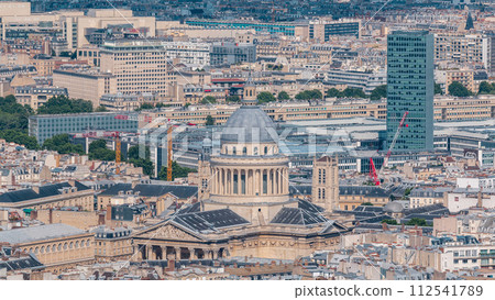 Top view of Paris skyline from observation deck of Montparnasse tower timelapse. Landmarks of european megapolis. Paris, France 112541789
