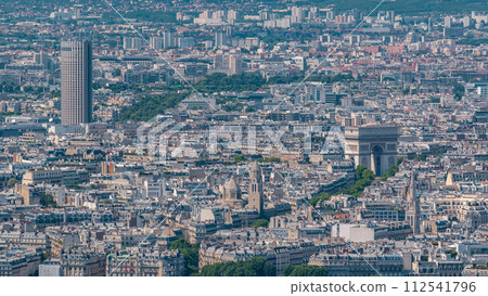 Top view of Paris skyline from observation deck of Montparnasse tower timelapse. Paris, France 112541796