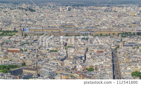 Top view of Paris skyline from observation deck of Montparnasse tower timelapse. Main landmarks of european megapolis. Paris, France Top view of Paris skyline from observation deck of Montparnasse tower timelapse. Main landmarks of european megapolis. Paris, France 112541800