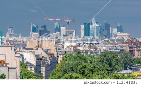 Panorama of Paris timelapse. View from Arab World Institute Institut du Monde Arabe building. France. 112541835