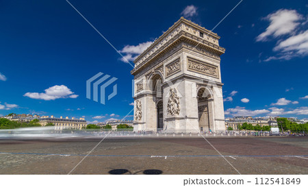 The Arc de Triomphe Triumphal Arch of the Star timelapse hyperlapse is famous monument in Paris 112541849