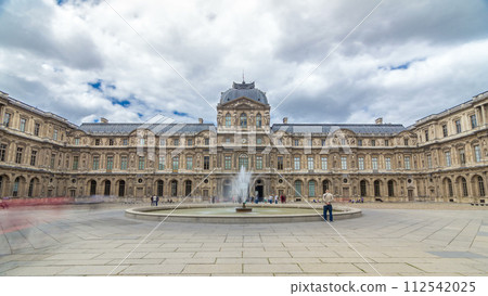inner yard of museum with fountain timelapse hyperlapse. Paris, France 112542025
