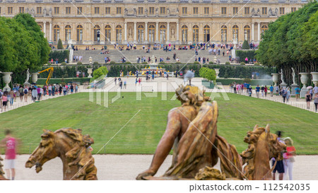 Famous palace Versailles with beautiful gardens timelapse. 112542035