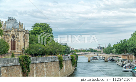 Notre Dame de Paris Garden on Cite Island timelapse, Paris, France 112542104