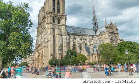 Notre-Dame de Paris timelapse, a medieval Catholic cathedral on the Cite Island in Paris, France 112542106