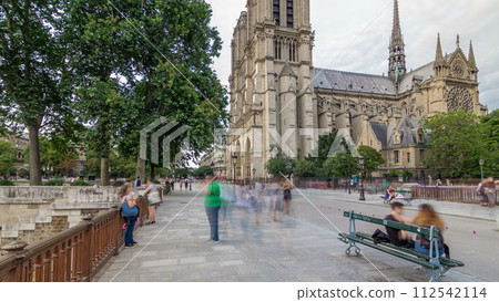 Notre-Dame de Paris timelapse hyperlapse, a medieval Catholic cathedral on the Cite Island in Paris, France 112542114