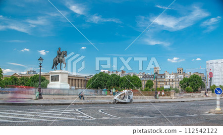 The equestrian statue of Henry IV by Pont Neuf timelapse, Paris, France. 112542122