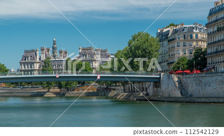 The Hotel de Ville City Hall and Saint-Louis bridge timelapse. River Seine in Paris, France The Hotel de Ville City Hall and Saint-Louis bridge timelapse. River Seine in Paris, France 112542129