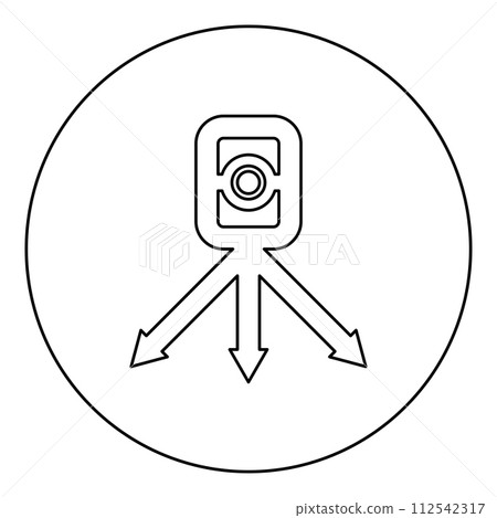 Theodolite survey equipment for measurements on tripod geodetic device tacheometer research level instrument geodesy tool icon in circle round black color vector illustration image outline contour 112542317