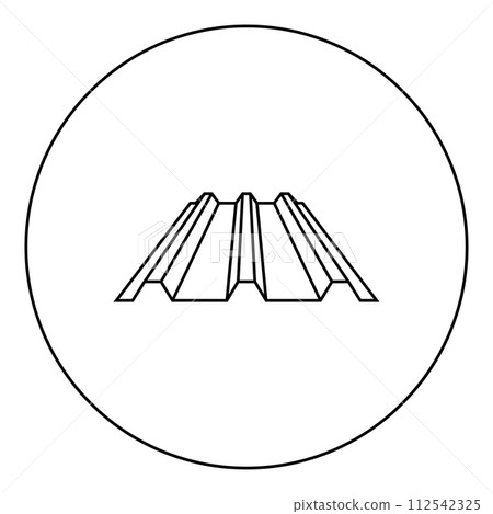 Roof metal rooftop steel profile sheets roofing concept ribbed corrugated metallic panel siding tile icon in circle round black color vector illustration image outline contour line thin style 112542325