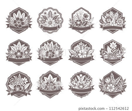 Set of hand-drawn labels with bouquets of flowers. Stamps for greeting cards. A collection of templates for any holiday. Vector Set of hand-drawn labels with bouquets of flowers. Stamps for greeting cards. A collection of templates for any holiday. Vector 112542612