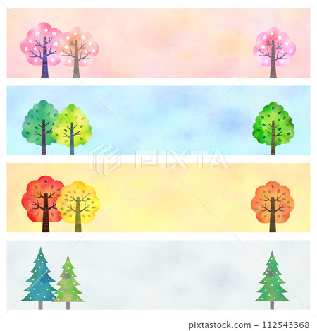 四個季節樹水平背景插畫素材 112543368