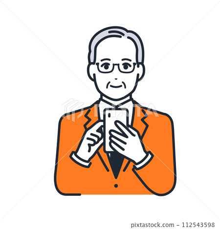 A simple vector illustration material of a president operating a smartphone with a smile A simple vector illustration material of a president operating a smartphone with a smile 112543598