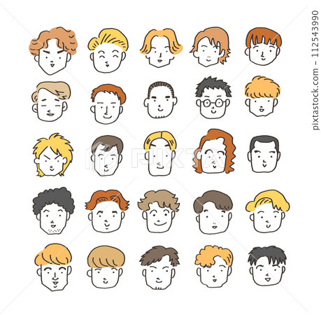 各種髮型的男士臉的簡單插圖集 各種髮型的男士臉的簡單插圖集 112543990