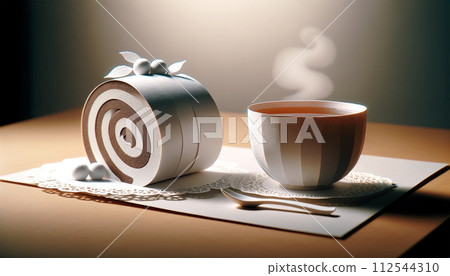 Roll cake and tea 112544310