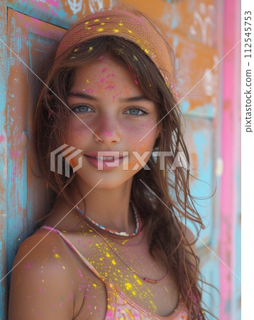 portrait of woman holi festival in india 112545753
