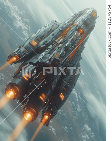 huge rocket spaceship orbiting 112545754