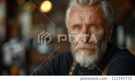 portrait of an elderly man with tattoos portrait of an elderly man with tattoos 112545772