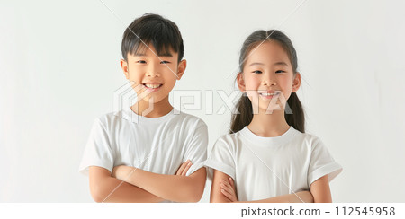 Portrait of two Asian children. Asian brother and sister 112545958