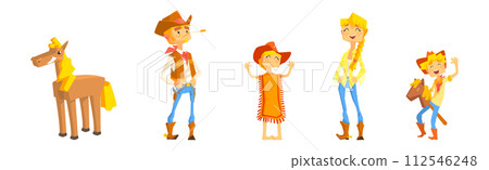 Man and Woman Character Cowboy of Wild West Colorful Vector Set Man and Woman Character Cowboy of Wild West Colorful Vector Set 112546248