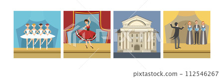 Theater Performance with People Character Show on Stage and Building Vector Set 112546267