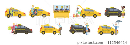 People Character at Taxi Car Use Urban Transport Vector Set 112546414