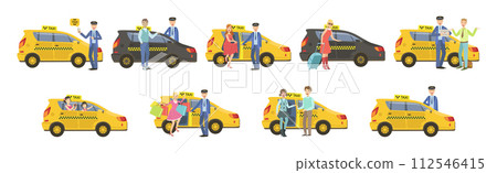 People Character at Taxi Car Use Urban Transport Vector Set 112546415
