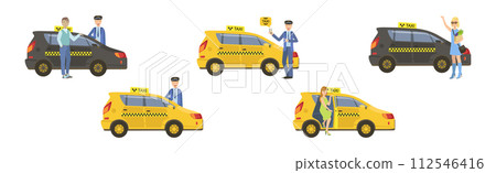 People Character at Taxi Car Use Urban Transport Vector Set 112546416