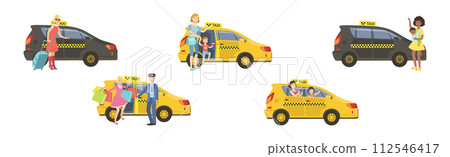 People Character at Taxi Car Use Urban Transport Vector Set 112546417
