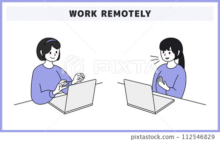 在家工作並舉行線上會議的女性插圖素材集 112546829