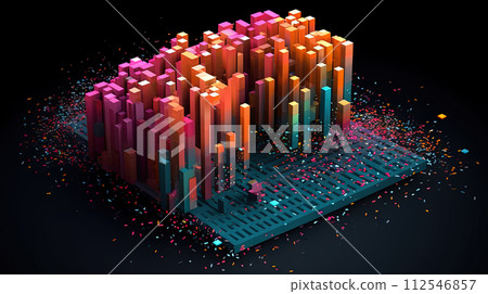 Business data graph concept with market data clusters and particles. Digital sorting and management concept for business and finance. Generated AI 112546857