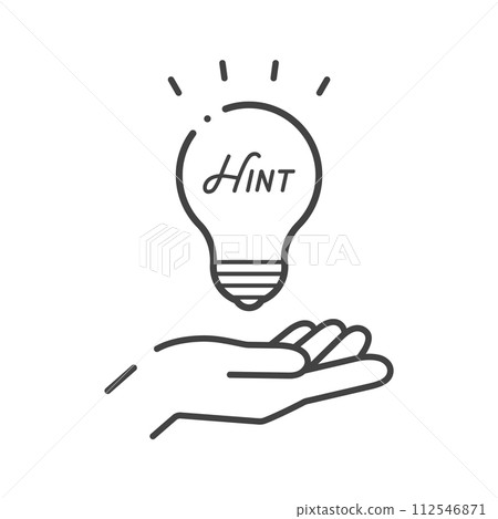 提示文字、發光燈泡和人手圖示 - 用於提示、想法和建議的圖像材料 112546871