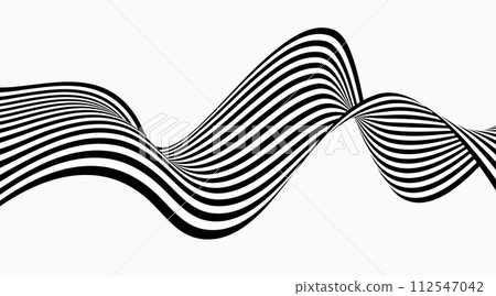 Abstract background optical illusion, black and white curves, flow, wave. 112547042