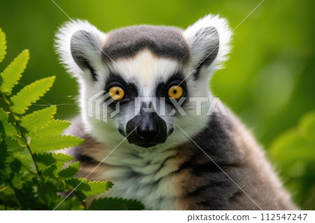 Portrait of a lemur against the background of green nature. Generative AI 112547247