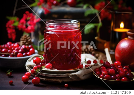 Tasty lingonberry jam. Generative AI 112547309