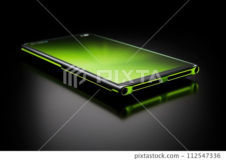 A sleek, modern smartphone, illuminated with green light. Generative AI 112547336