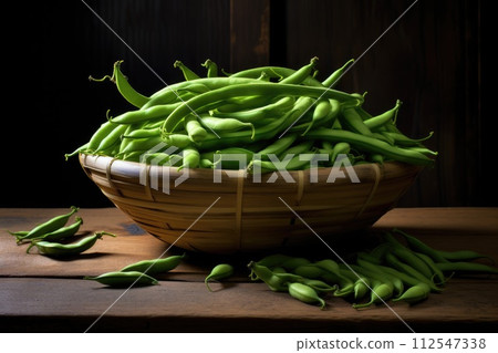 Green beans in a basket. Generative AI 112547338